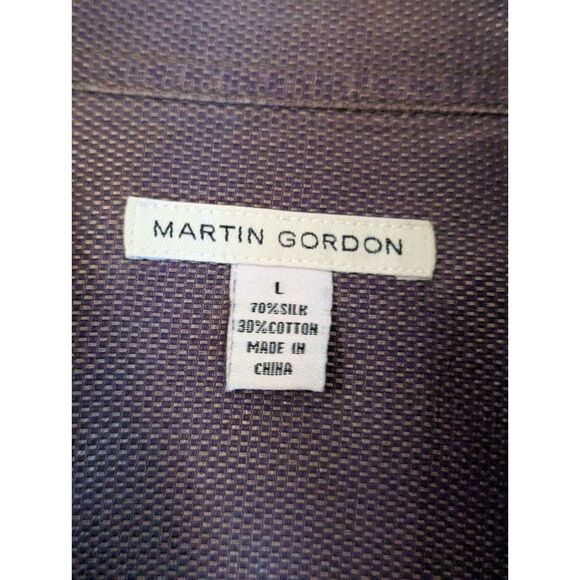 MARTIN GORDON 70% Silk Blend Dress Shirt L Luxury Lounge Mauve/Plum Textured - Picture 3 of 6